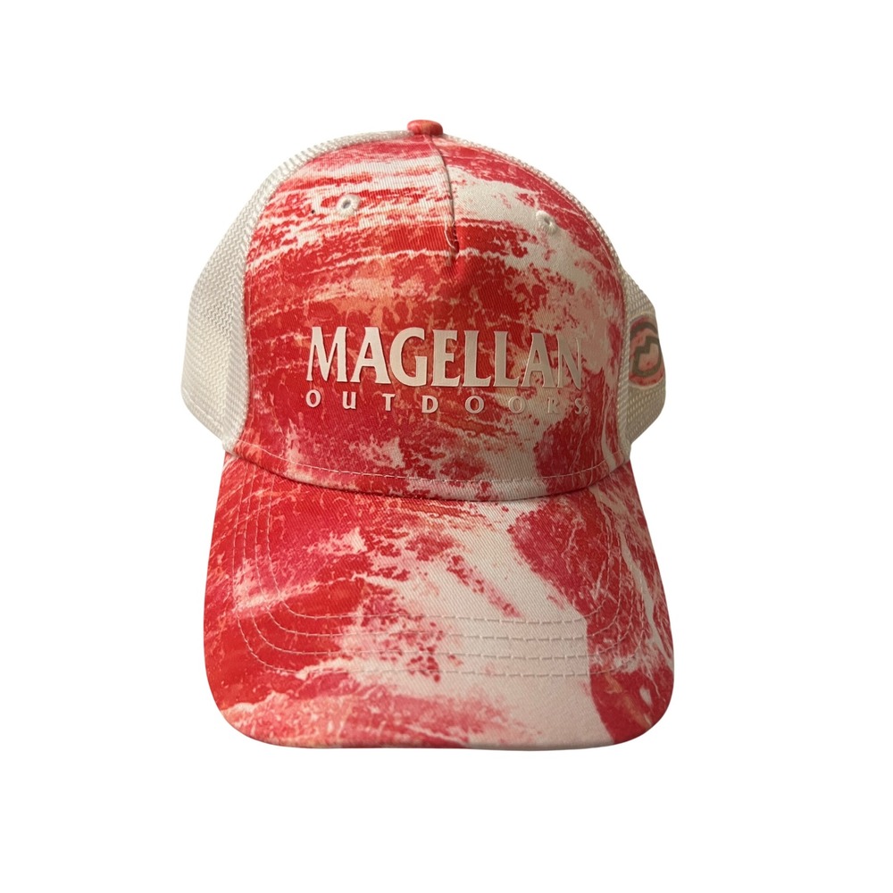 Magellan Outdoors Red White Abstract Print Mesh Snapback Trucker Hat Cap